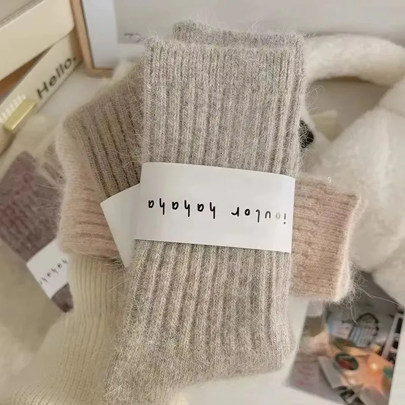 Winter Thick Warm Women's Cashmere Wool Socks Japanese Harajuku Style Solid Color Long Thermal Fashion Sox for Ladies