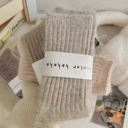 Winter Thick Warm Women's Cashmere Wool Socks Japanese Harajuku Style Solid Color Long Thermal Fashion Sox for Ladies