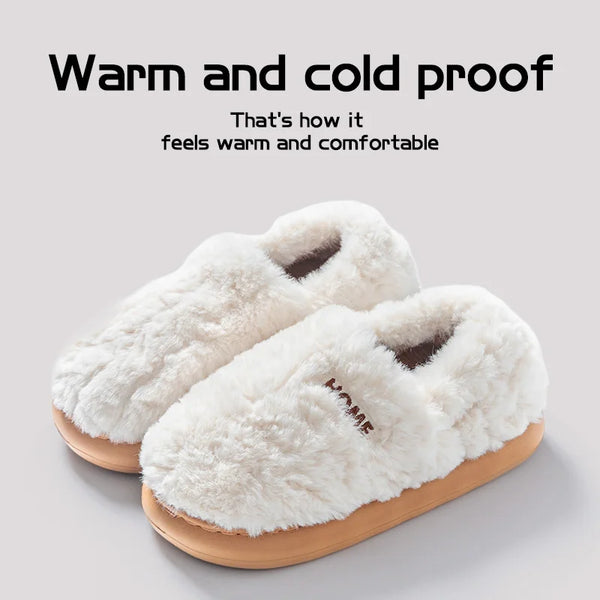 Cotton slippers women's winter new style bag heel home warm and non slip plush cotton shoes for men wearing outside