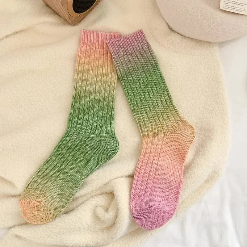 Winter Thick Warm Long Socks Gradient Wool Cashmere Kawaii Socks Women Thermal Floor Sleeping Socks New Year Gift Autumn 2024New