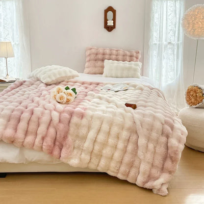 Soft and Cozy Toscana Rabbit Fur Blanket With Double-sided Bubble Fleece - Perfect for Office and Sofa Cover Warm Winter Bed