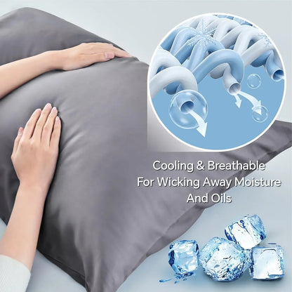 2pcs Bamboo Pillowcase for Hot Sleepers & Night Sweats Softness Cooling Pillow Cover with Envelope Closure