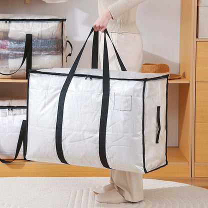 Transparent large capacity woven storage bag,quilted storage bag,closet type waterproof double zipper portable clothing storage