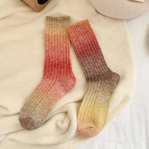 Winter Thick Warm Long Socks Gradient Wool Cashmere Kawaii Socks Women Thermal Floor Sleeping Socks New Year Gift Autumn 2024New
