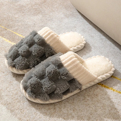 Cotton slippers for women autumn and winter indoor home household use anti slip soft sole warm couple plush slippers for men