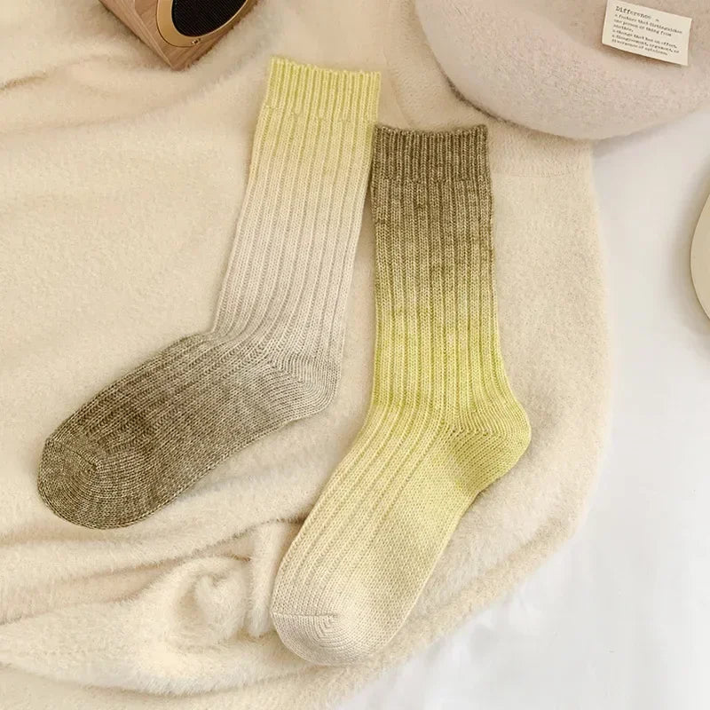 Winter Thick Warm Long Socks Gradient Wool Cashmere Kawaii Socks Women Thermal Floor Sleeping Socks New Year Gift Autumn 2024New