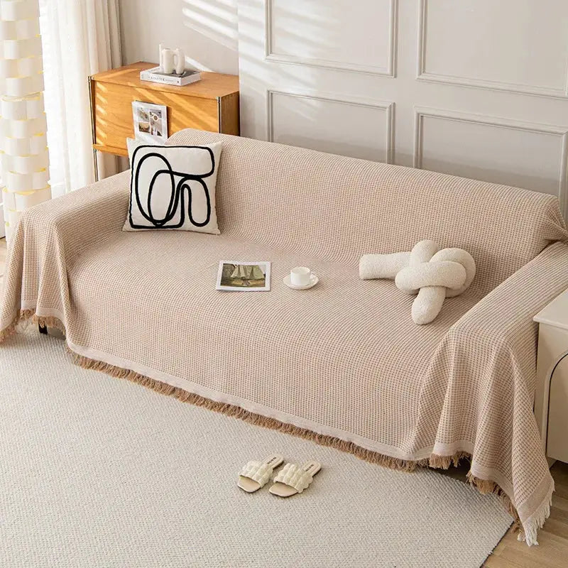Sofa Towel with Full Coverage Ins Cream Wind Cotton Yarn Camping Blanket Sofa Cushion Cover All Season Universal All Inclusive