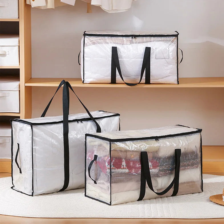 Transparent large capacity woven storage bag,quilted storage bag,closet type waterproof double zipper portable clothing storage