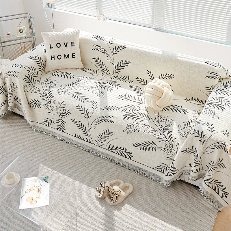Chenille Leave Jacquard Couch Towel Full Cloth Cover Universal Four Seasons Sofa Carpet Non-Slip Cover Blanket Cat Scratch Proof