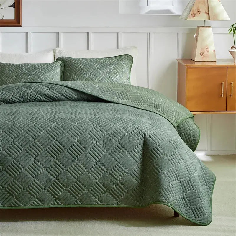 Summer thin quilt three piece set AB double-sided washed cotton sandwich bed cover solid color frosted air conditioner quilt