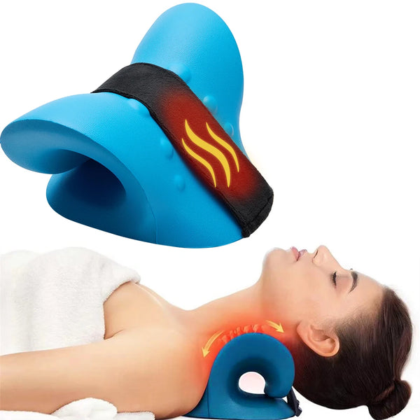 Cervical Massager Heated Neck Stretcher Pain Relief Cervical Traction Device Heating Shoulder Relaxer Acupoint Massage Pillow
