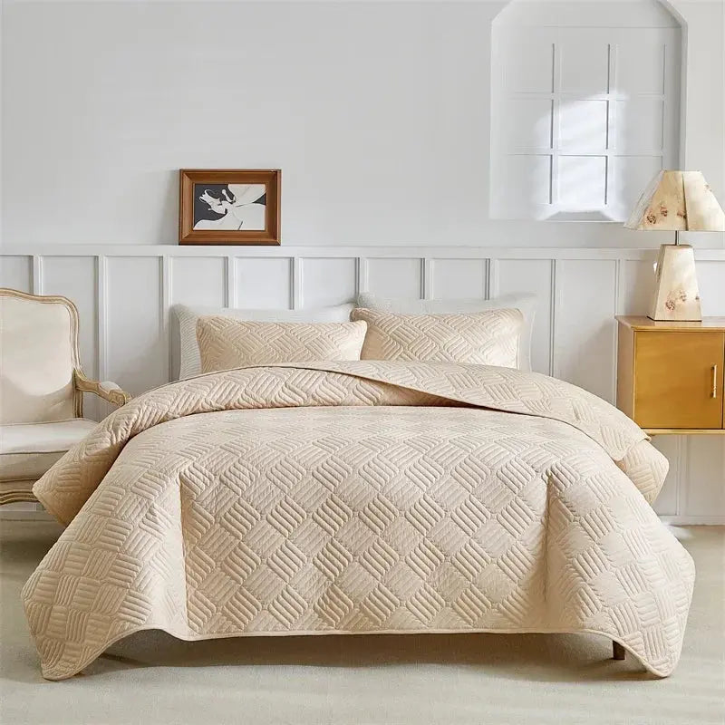Summer thin quilt three piece set AB double-sided washed cotton sandwich bed cover solid color frosted air conditioner quilt