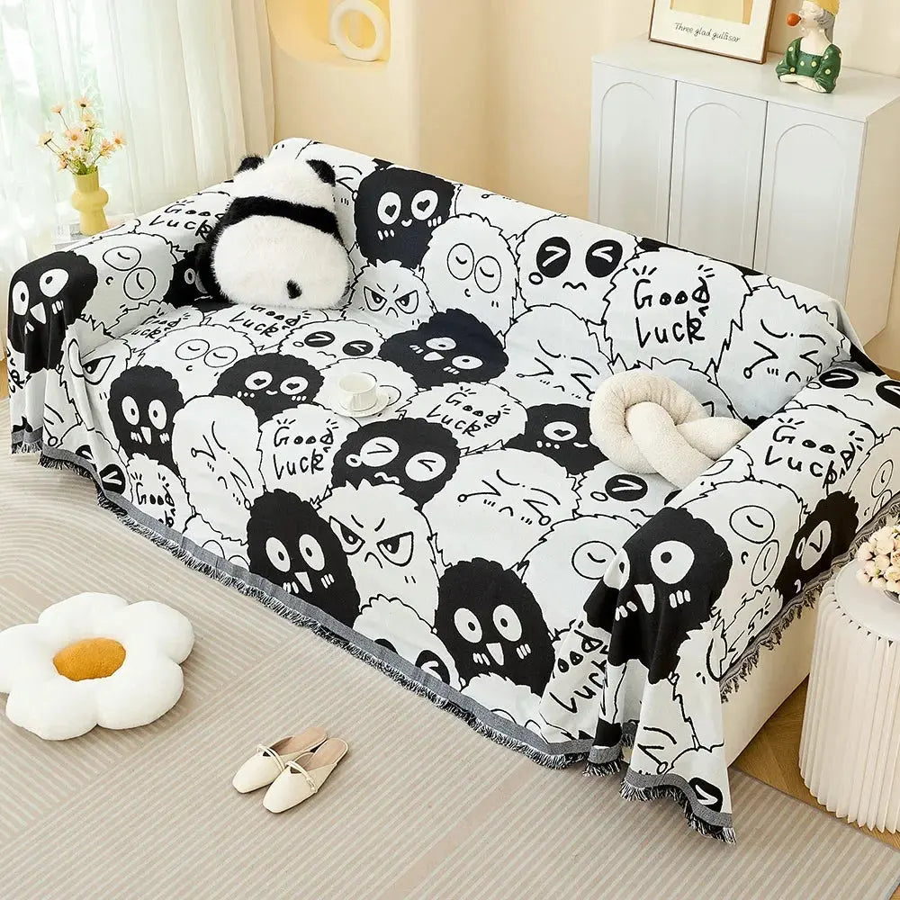 Sofa Towel with Full Coverage Ins Cream Wind Cotton Yarn Camping Blanket Sofa Cushion Cover All Season Universal All Inclusive
