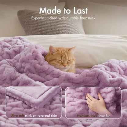 1 PC Purple 50x60 Ruched Faux Fur Throw Blanket