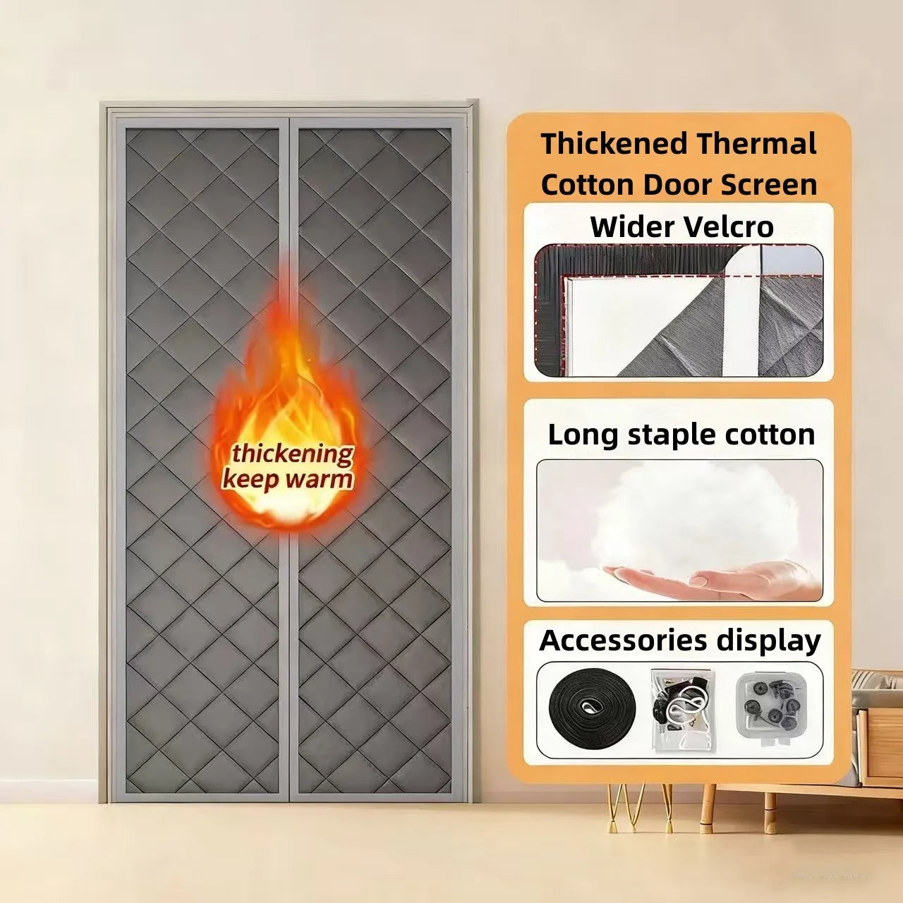 Waterproof Door Screen Coldproof Thicken Door Cutain with Cotton Warm Self-Closing Magnetic Screen Door in Winter for Household