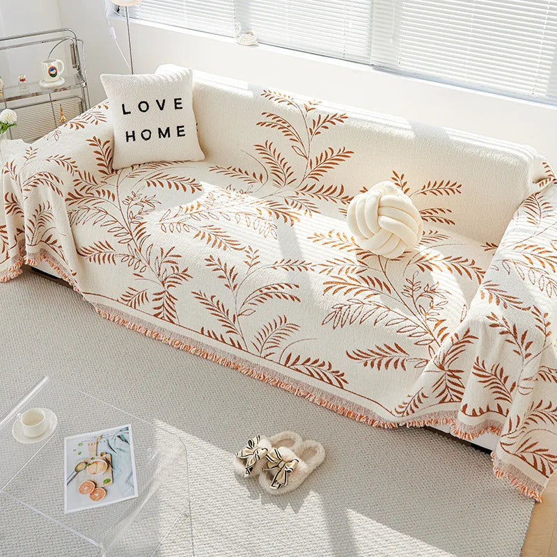 Chenille Leave Jacquard Couch Towel Full Cloth Cover Universal Four Seasons Sofa Carpet Non-Slip Cover Blanket Cat Scratch Proof