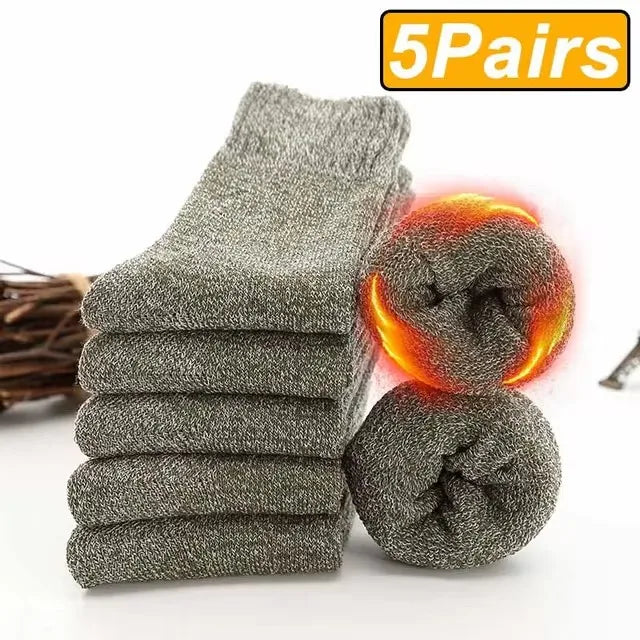 5 Pairs Autumn Winter Men Thicken Wool Socks Women Towel Keep Warm Solid Color Socks Cold-resistant Soft Cashmere Short Socks