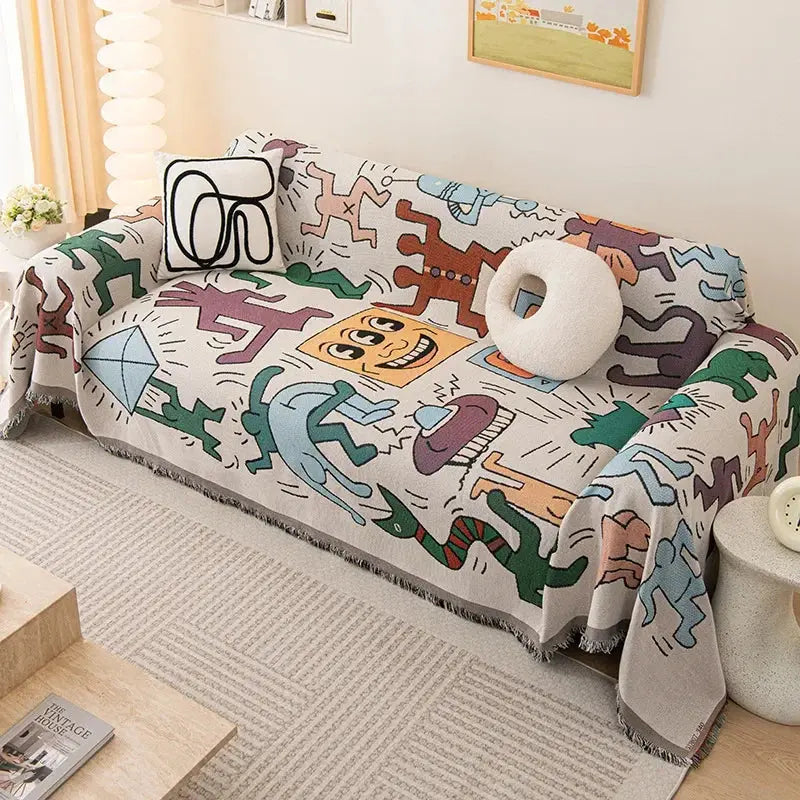 Sofa Towel with Full Coverage Ins Cream Wind Cotton Yarn Camping Blanket Sofa Cushion Cover All Season Universal All Inclusive
