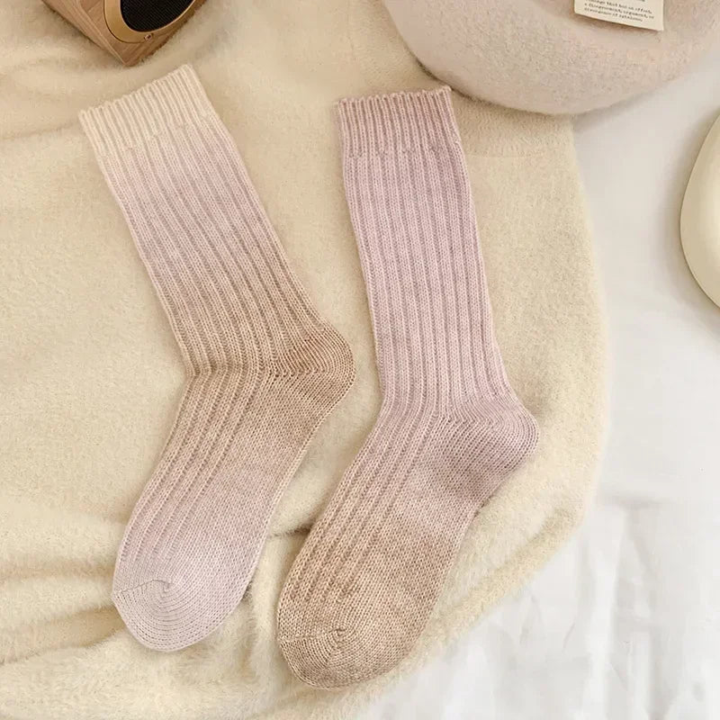 Winter Thick Warm Long Socks Gradient Wool Cashmere Kawaii Socks Women Thermal Floor Sleeping Socks New Year Gift Autumn 2024New
