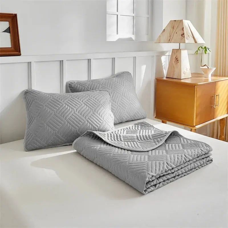 Summer thin quilt three piece set AB double-sided washed cotton sandwich bed cover solid color frosted air conditioner quilt