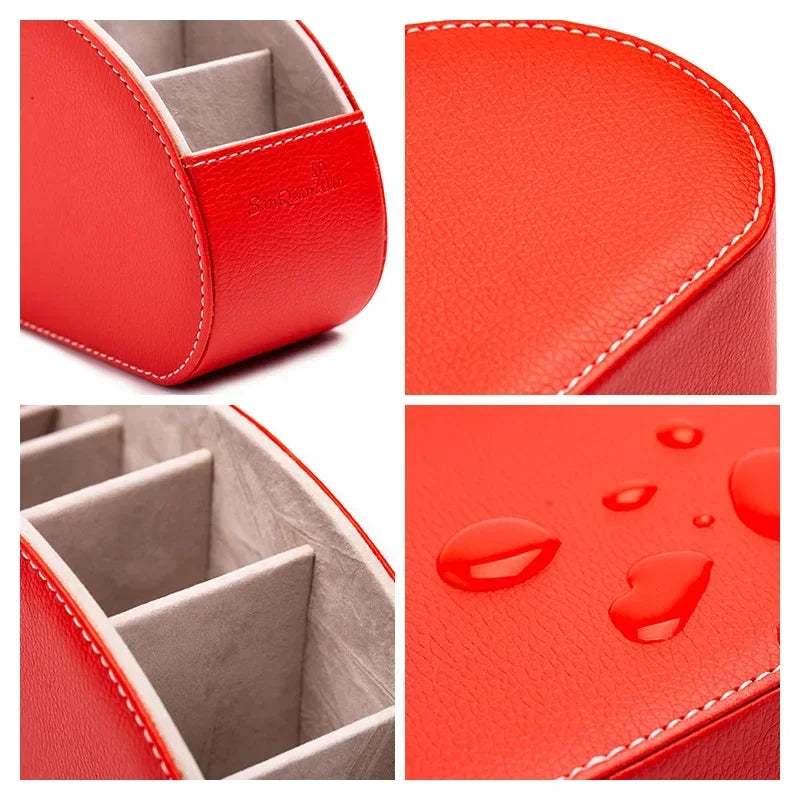 5 Grid Pu Leather Organizer Remote Control Phone And Tv Holder Desk Storage Box Cosmetics Brush