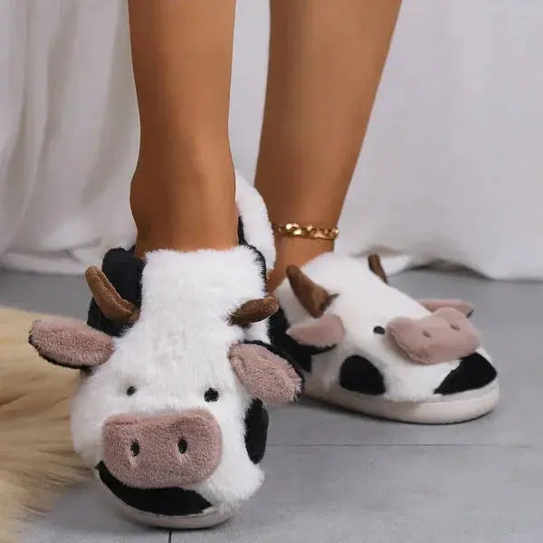 Slumblr® Cartoon Cow Plush Winter Home Slippers Slumblr