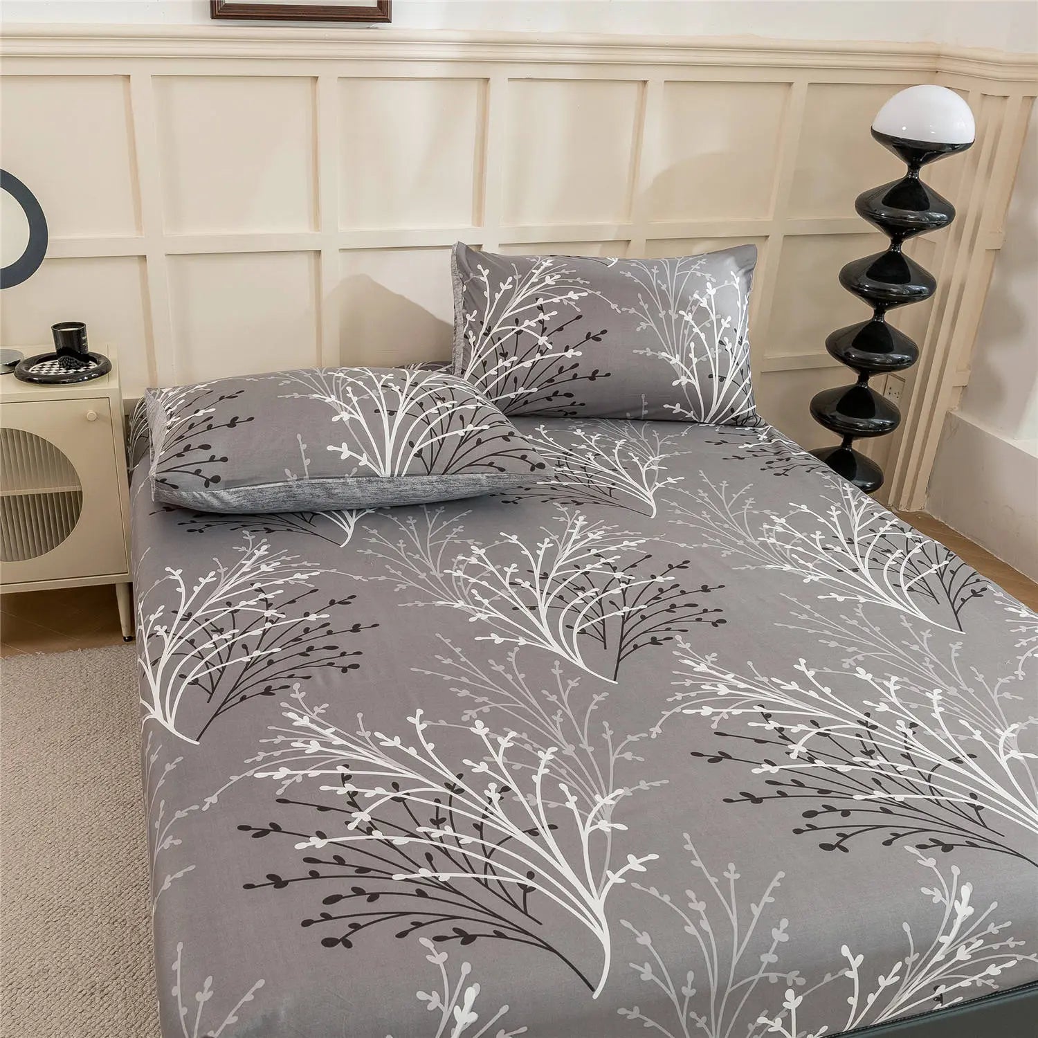 Slumblr® Gray Leaf Fitted Sheet