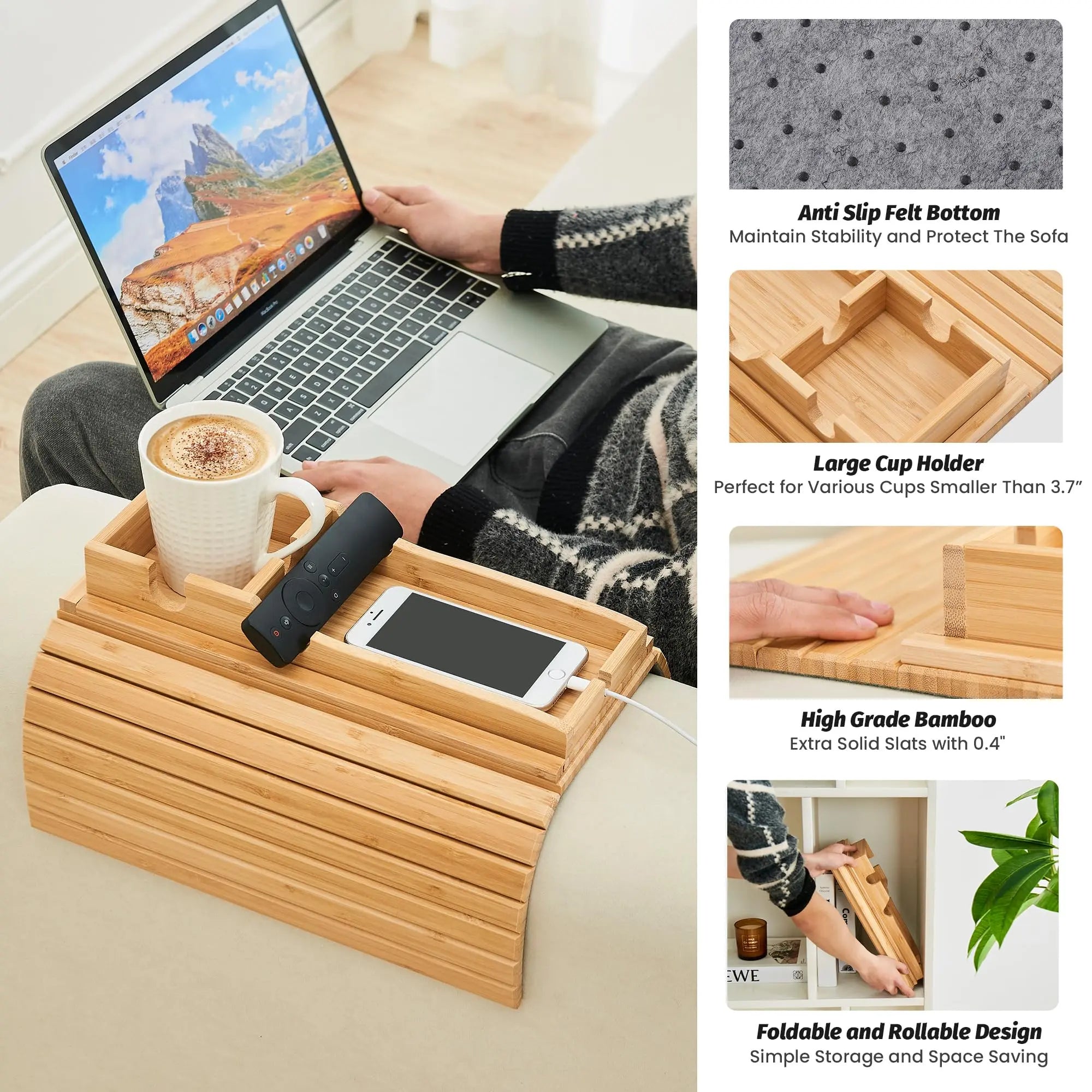Slumblr® Bamboo Couch Cup Holder Tray Slumblr