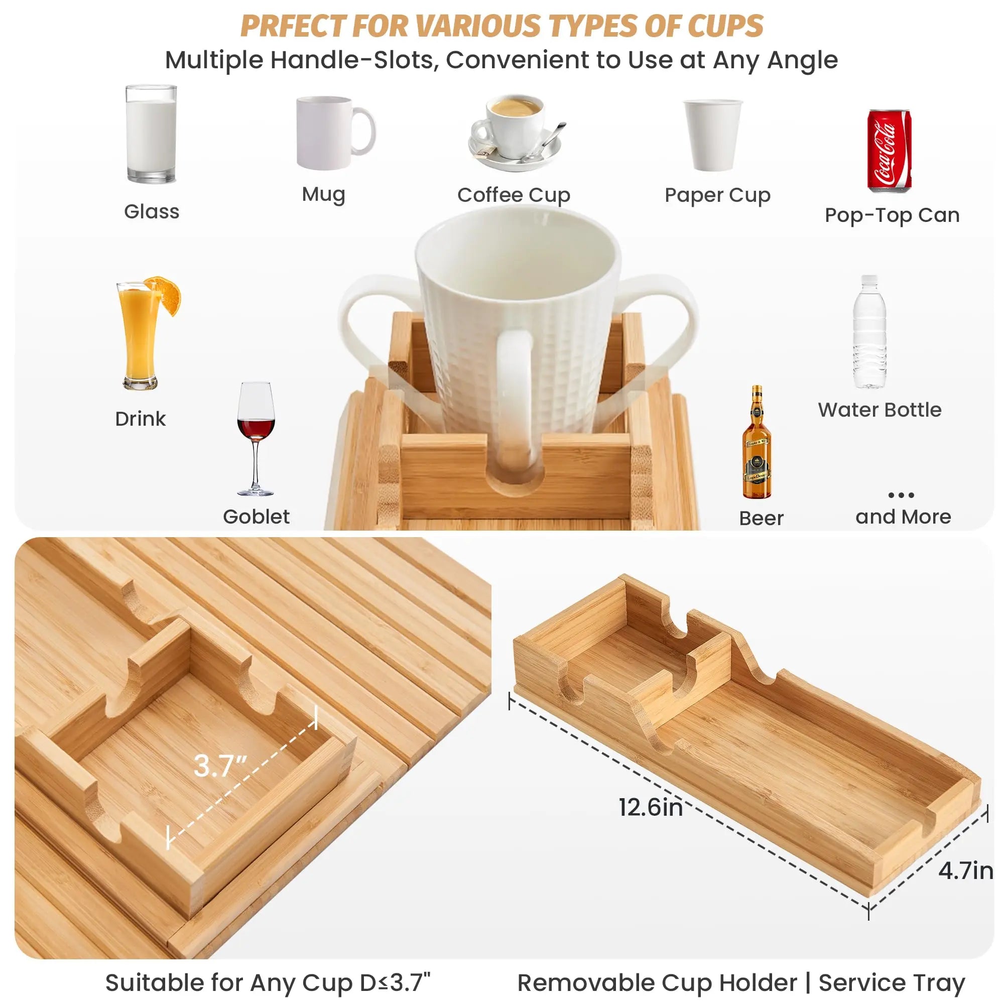 Slumblr® Bamboo Couch Cup Holder Tray Slumblr